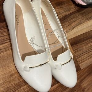 Aldo Women's Cream Loafers with Gold Accent